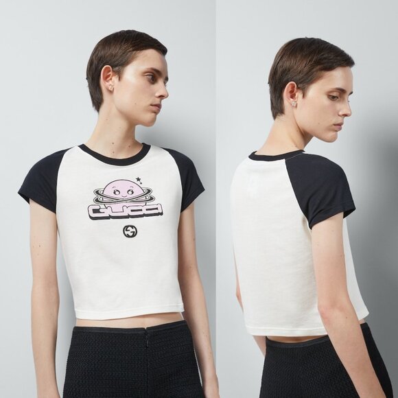 GUCCI T-SHIRT COTTON JERSEY PLANET LOGO PRINT SHORT SLEEVE TOP sz XL EXTRA LARGE - Picture 1 of 16
